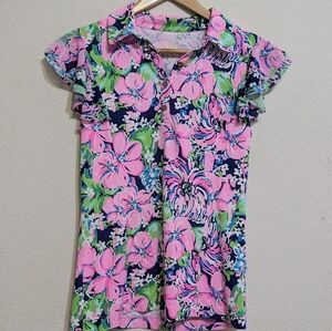 Lilly Pulitzer Luxletic Caddie Polo Top Shirt High Tide Tall Order Women Small